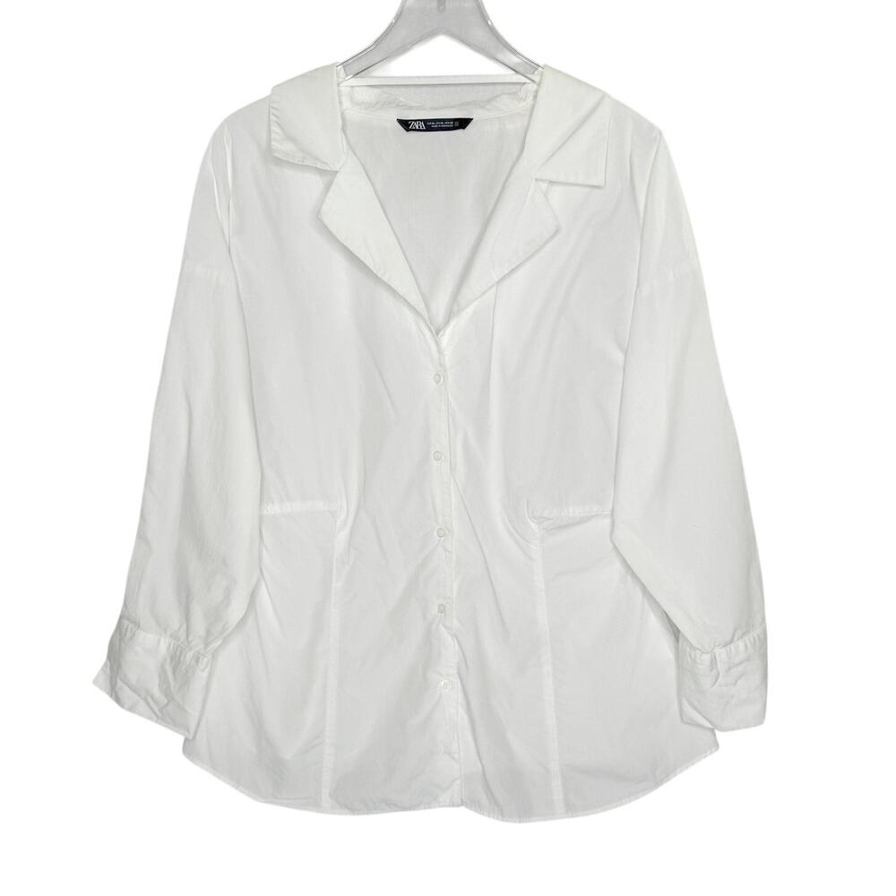 Zara Long Sleeve Button Down Shirt XL White Seamed Tailored Fit 100% Cotton